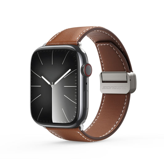 For Apple Watch Series 8 41mm DUX DUCIS YA Series Magnetic Buckle Genuine Leather Watch Band(Brown) - Watch Bands by DUX DUCIS | Online Shopping UK | buy2fix