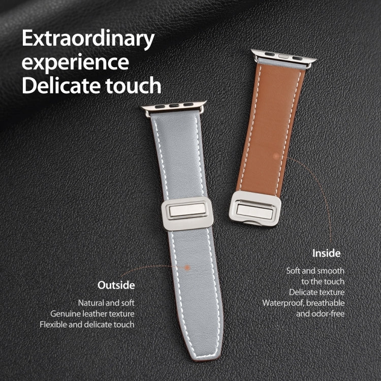 For Apple Watch SE 40mm DUX DUCIS YA Series Magnetic Buckle Genuine Leather Watch Band(Grey) - Watch Bands by DUX DUCIS | Online Shopping UK | buy2fix