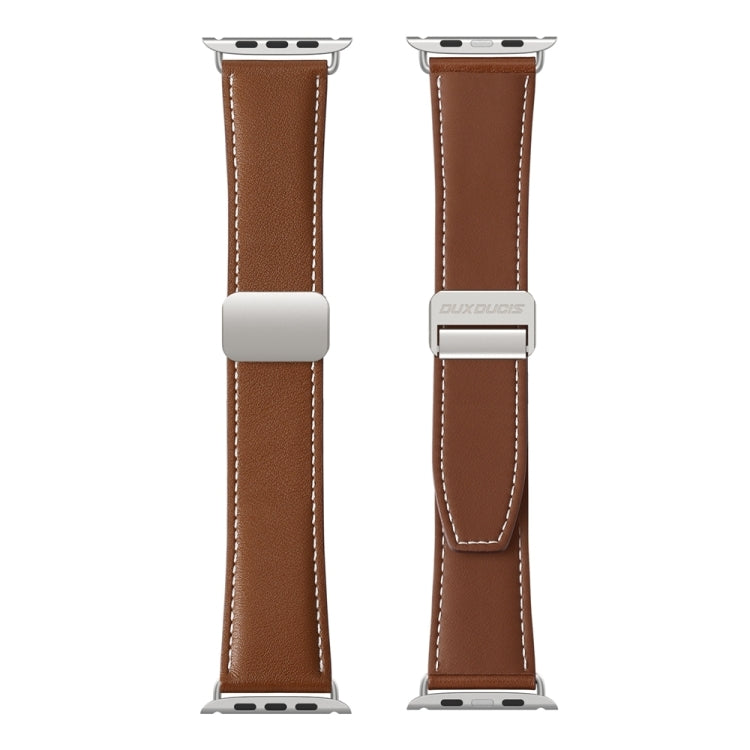 For Apple Watch SE 44mm DUX DUCIS YA Series Magnetic Buckle Genuine Leather Watch Band(Brown) - Watch Bands by DUX DUCIS | Online Shopping UK | buy2fix