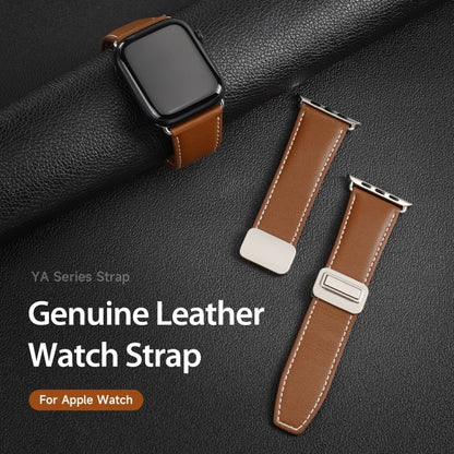 For Apple Watch SE 44mm DUX DUCIS YA Series Magnetic Buckle Genuine Leather Watch Band(Brown) - Watch Bands by DUX DUCIS | Online Shopping UK | buy2fix