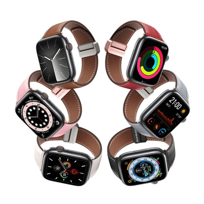 For Apple Watch Series 8 41mm DUX DUCIS YA Series Magnetic Buckle Genuine Leather Watch Band(Pink) - Watch Bands by DUX DUCIS | Online Shopping UK | buy2fix