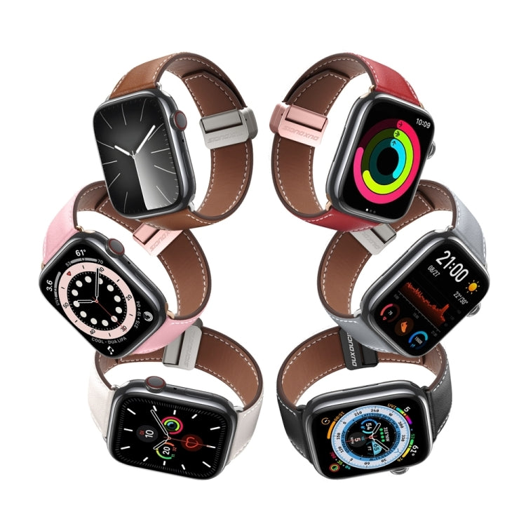 For Apple Watch Series 9 45mm DUX DUCIS YA Series Magnetic Buckle Genuine Leather Watch Band(Pink) - Watch Bands by DUX DUCIS | Online Shopping UK | buy2fix