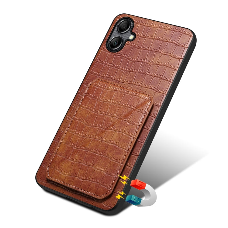 For Samsung Galaxy A05s Denior Imitation Crocodile Leather Back Phone Case with Holder(Brown) - Galaxy Phone Cases by Denior | Online Shopping UK | buy2fix