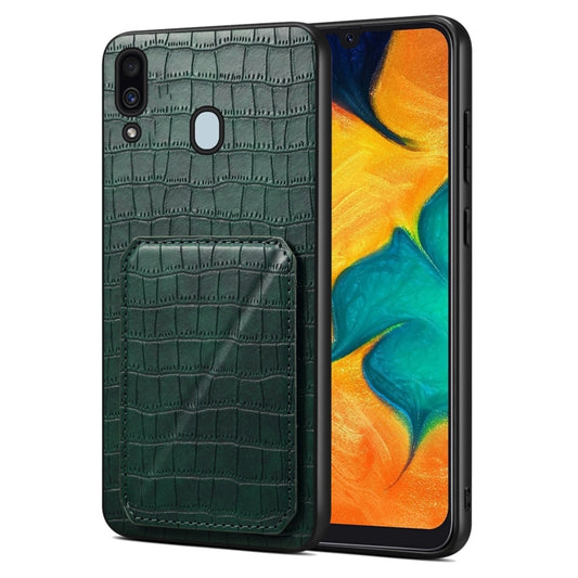 For Samsung Galaxy A20 / A30 Denior Imitation Crocodile Leather Back Phone Case with Holder(Green) - Galaxy Phone Cases by Denior | Online Shopping UK | buy2fix