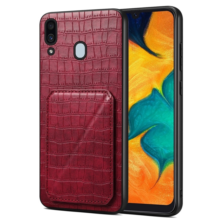 For Samsung Galaxy A20 / A30 Denior Imitation Crocodile Leather Back Phone Case with Holder(Rose Red) - Galaxy Phone Cases by Denior | Online Shopping UK | buy2fix