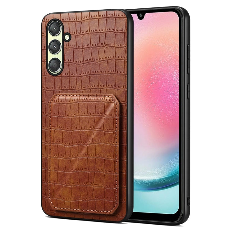 For Samsung Galaxy A24 4G Denior Imitation Crocodile Leather Back Phone Case with Holder(Brown) - Galaxy Phone Cases by Denior | Online Shopping UK | buy2fix