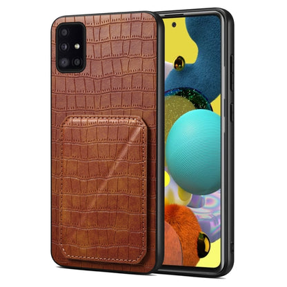 For Samsung Galaxy A51 5G Denior Imitation Crocodile Leather Back Phone Case with Holder(Brown) - Galaxy Phone Cases by Denior | Online Shopping UK | buy2fix