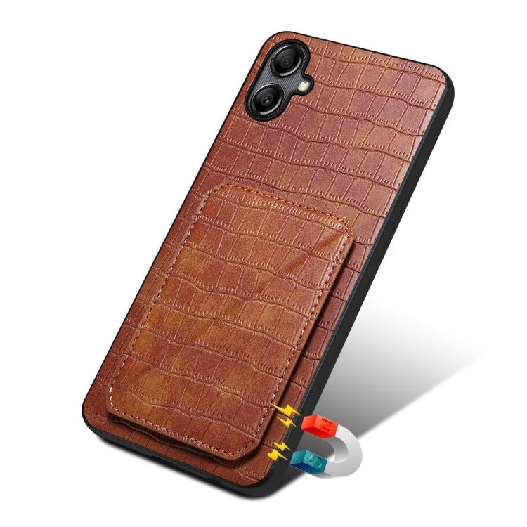 For Samsung Galaxy S23 FE 5G Denior Imitation Crocodile Leather Back Phone Case with Holder(Brown) - Galaxy S23 FE 5G Cases by Denior | Online Shopping UK | buy2fix