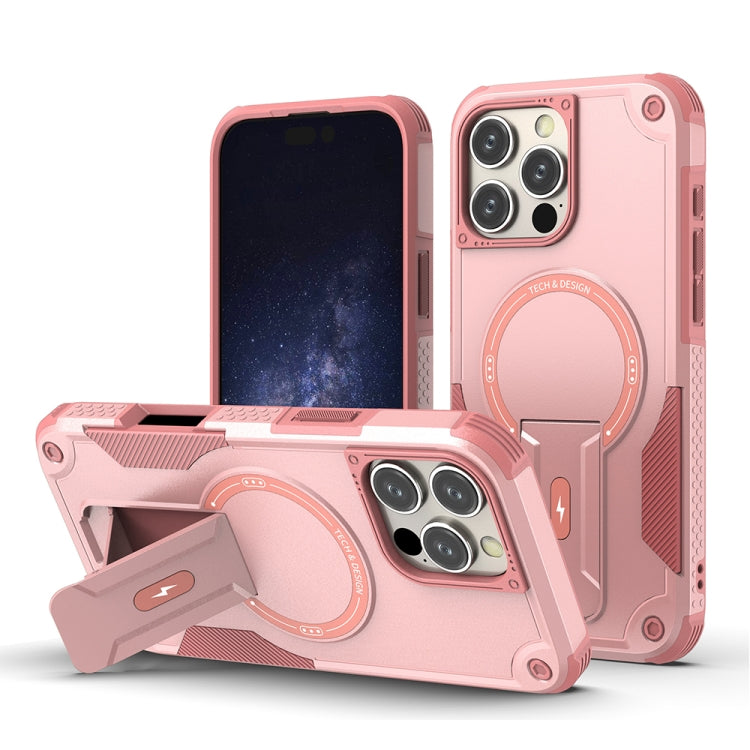 For iPhone 16 Pro Max Armor Magsafe Holder PC Hybrid TPU Phone Case(Pink) - iPhone 16 Pro Max Cases by buy2fix | Online Shopping UK | buy2fix