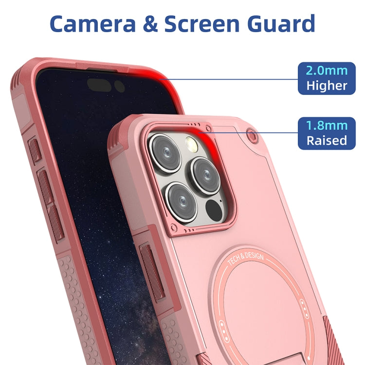 For iPhone 16 Pro Max Armor Magsafe Holder PC Hybrid TPU Phone Case(Pink) - iPhone 16 Pro Max Cases by buy2fix | Online Shopping UK | buy2fix