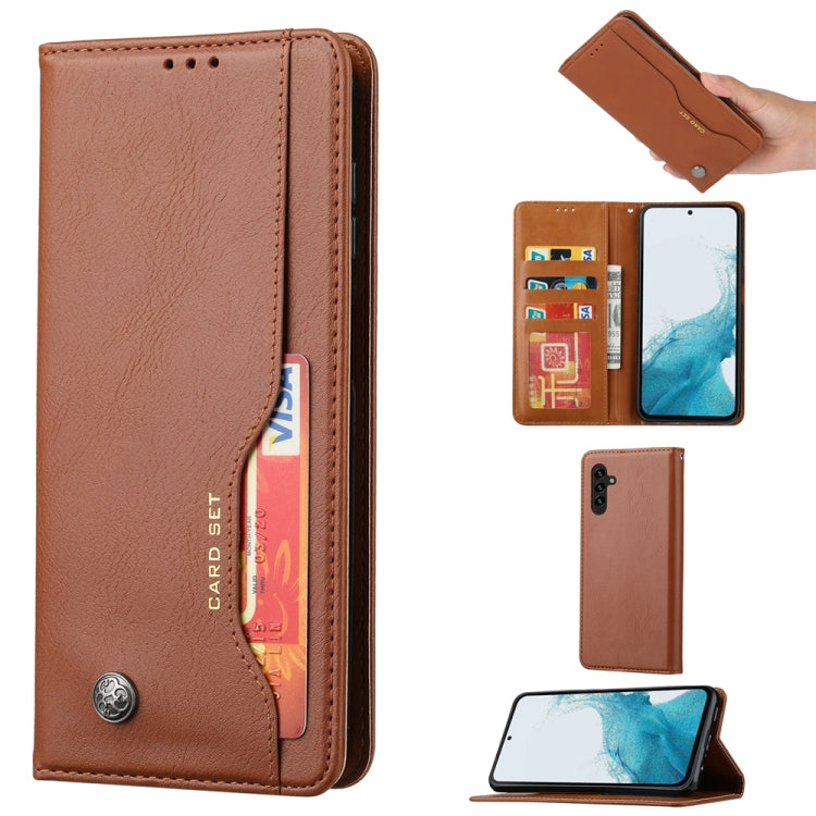 For Samsung Galaxy S25+ 5G Knead Skin Texture Flip Leather Phone Case(Brown) - Galaxy S25+ 5G Cases by buy2fix | Online Shopping UK | buy2fix