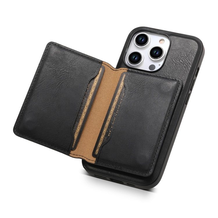 For iPhone 15 Pro Max Denior Cowhide Texture Leather MagSafe Detachable Wallet Phone Case(Black) - iPhone 15 Pro Max Cases by Denior | Online Shopping UK | buy2fix