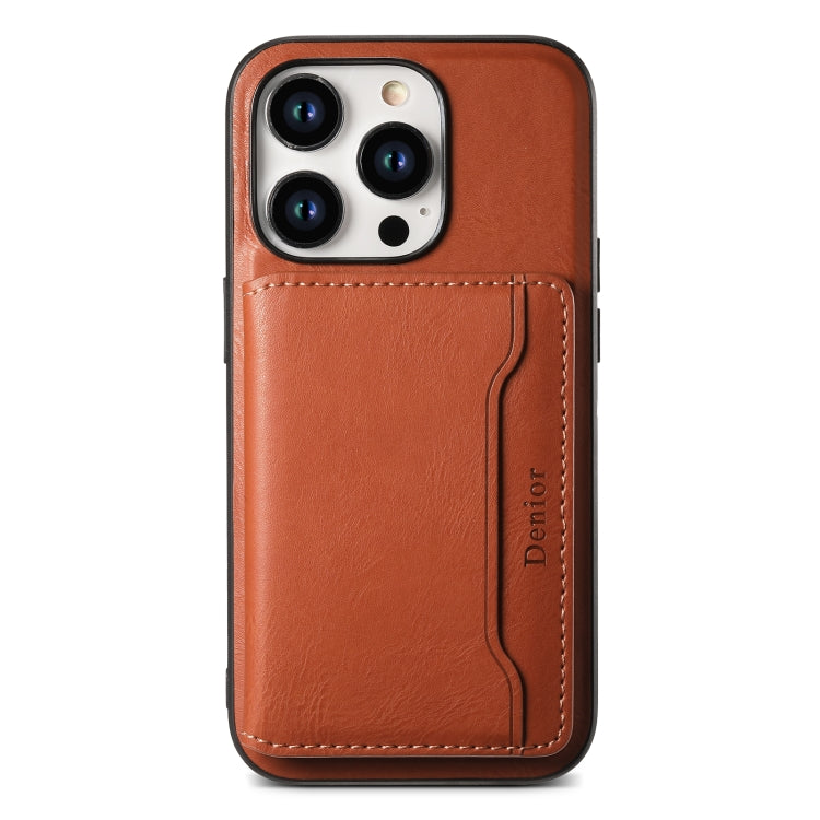 For iPhone 14 Plus Denior Cowhide Texture Leather MagSafe Detachable Wallet Phone Case(Brown) - iPhone 14 Plus Cases by Denior | Online Shopping UK | buy2fix