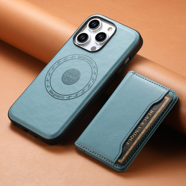 For iPhone 14 Denior Cowhide Texture Leather MagSafe Detachable Wallet Phone Case(Blue) - iPhone 14 Cases by Denior | Online Shopping UK | buy2fix