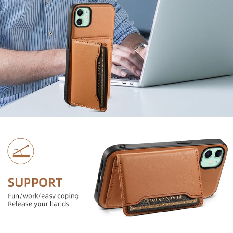 For iPhone 11 Denior Cowhide Texture Leather MagSafe Detachable Wallet Phone Case(Khaki) - iPhone 11 Cases by Denior | Online Shopping UK | buy2fix