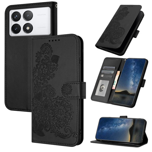 For Xiaomi Redmi K70E Datura Flower Embossed Flip Leather Phone Case(Black) - K70E Cases by buy2fix | Online Shopping UK | buy2fix