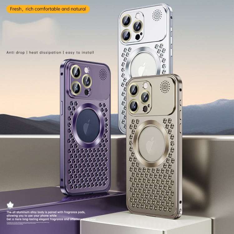 For iPhone 15 Pro Max Spring Buckle MagSafe Magnetic Metal Aromatherapy Phone Case(Purple) - iPhone 15 Pro Max Cases by buy2fix | Online Shopping UK | buy2fix