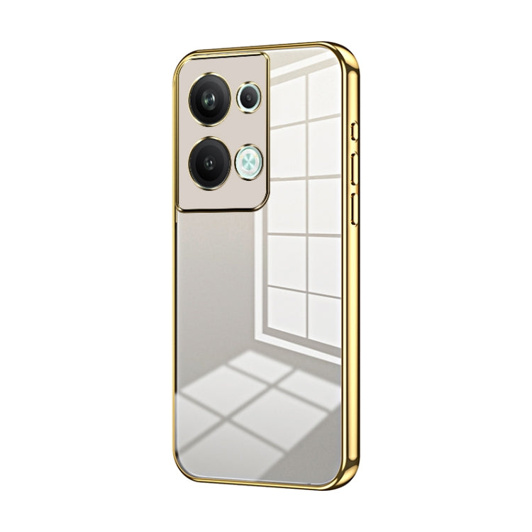 For OPPO Reno9 Pro+ Transparent Plating Fine Hole Phone Case(Gold) - OPPO Cases by buy2fix | Online Shopping UK | buy2fix