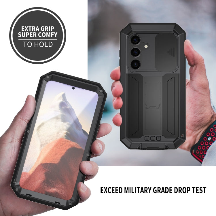 For Samsung Galaxy S24 5G R-JUST Sliding Camera Life Waterproof Holder Phone Case(Black) - Galaxy S24 5G Cases by R-JUST | Online Shopping UK | buy2fix