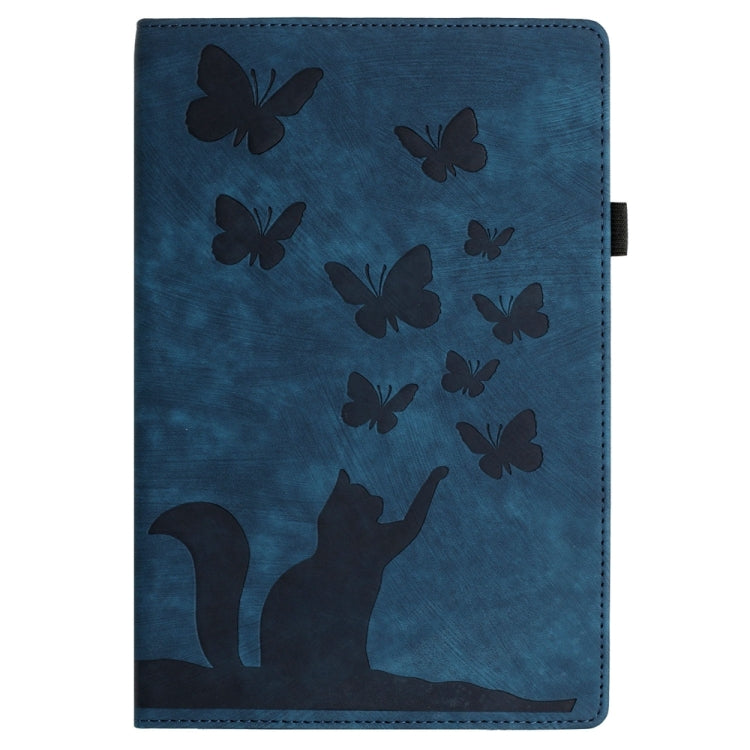 For Samsung Galaxy Tab S9 Ultra / S8 Ultra Butterfly Cat Embossing Leather Tablet Case(Dark Blue) - Galaxy Tab S9 Ultra Cases by buy2fix | Online Shopping UK | buy2fix