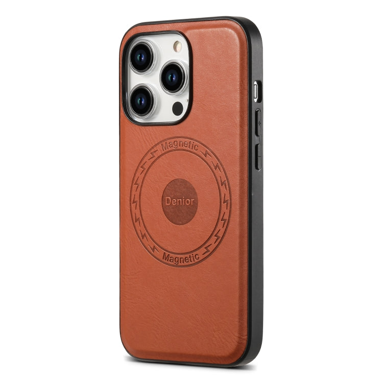 For iPhone 14/13 Denior Cowhide Texture Leather MagSafe Phone Case(Brown) - iPhone 14 Cases by Denior | Online Shopping UK | buy2fix