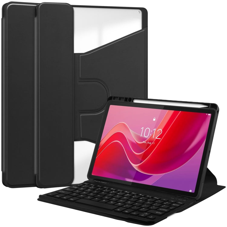 For Lenovo Tab M11/Xiaoxin Pad 11 2024 360 Rotation Transparent Smart Leather Case with Keyboard(Black) - Lenovo by buy2fix | Online Shopping UK | buy2fix