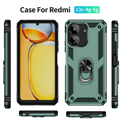 For Xiaomi Redmi 13C 4G/5G Shockproof TPU + PC Phone Case with Holder(Dark Green) - 13C Cases by buy2fix | Online Shopping UK | buy2fix