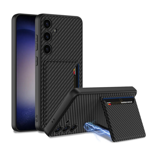 For Samsung Galaxy S24+ 5G GKK Ultra-thin Leather Card Slots Phone Case With Magnetic Holder(Carbon Fiber Texture) - Galaxy S24+ 5G Cases by GKK | Online Shopping UK | buy2fix