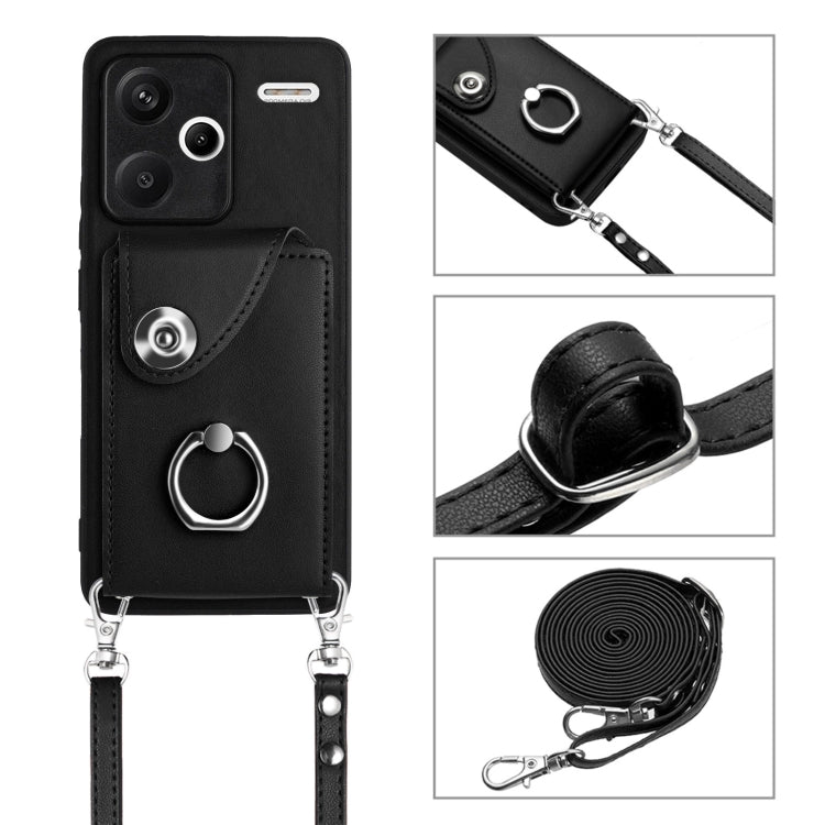 For Xiaomi Redmi Note 13 Pro+ Organ Card Bag Ring Holder Phone Case with Long Lanyard(Black) - Note 13 Pro+ Cases by buy2fix | Online Shopping UK | buy2fix