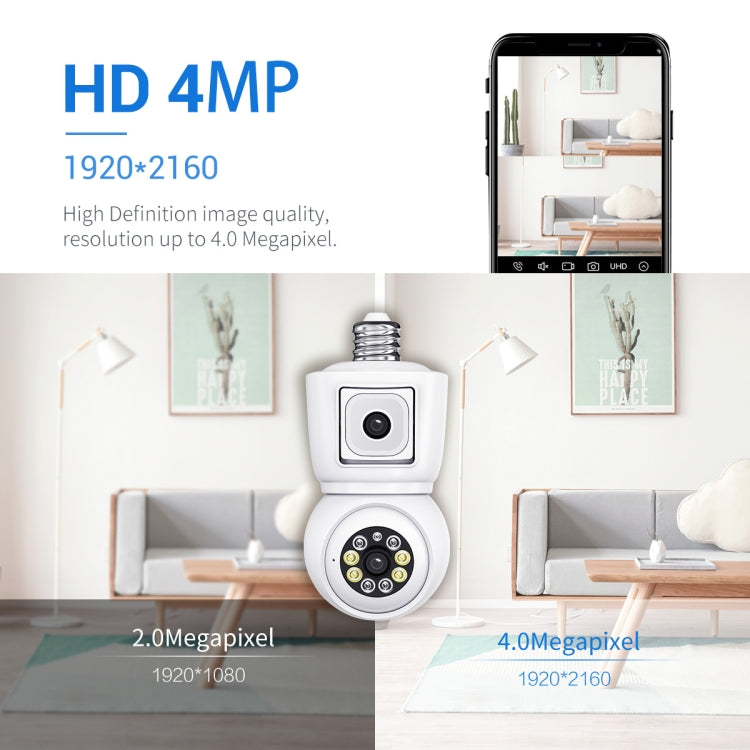 ESCAM QF202 E27 2x2MP Dual Lens Motion Detection Waterproof WiFi IP Two Way Audio Night Vision Camera(White) - Light Bulb Camera by ESCAM | Online Shopping UK | buy2fix