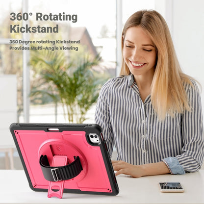 For iPad Pro 13 2024 Honeycomb Hand Grip Turntable Stand Tablet Case(Rose Red) - iPad Pro 13 2024 Cases by buy2fix | Online Shopping UK | buy2fix