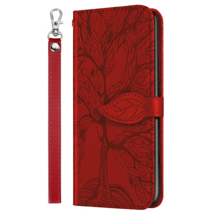 For Xiaomi Redmi Note 13 5G Life Tree Embossing Pattern Leather Phone Case(Red) - Note 13 Cases by buy2fix | Online Shopping UK | buy2fix