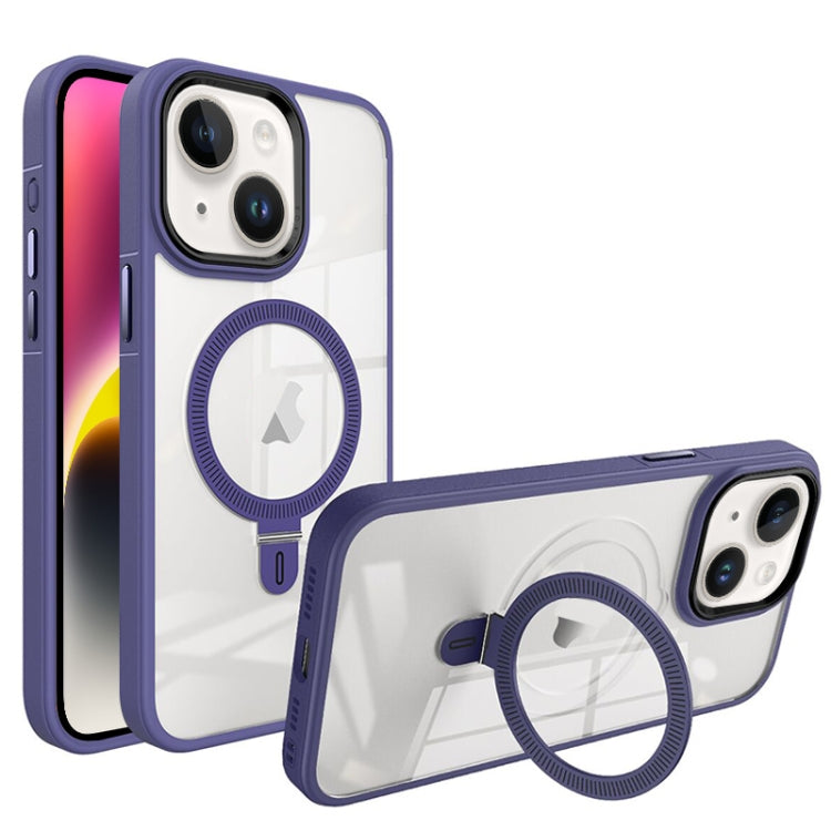 For iPhone 14 Shield Armor MagSafe Holder Phone Case(Deep Purple) - iPhone 14 Cases by buy2fix | Online Shopping UK | buy2fix