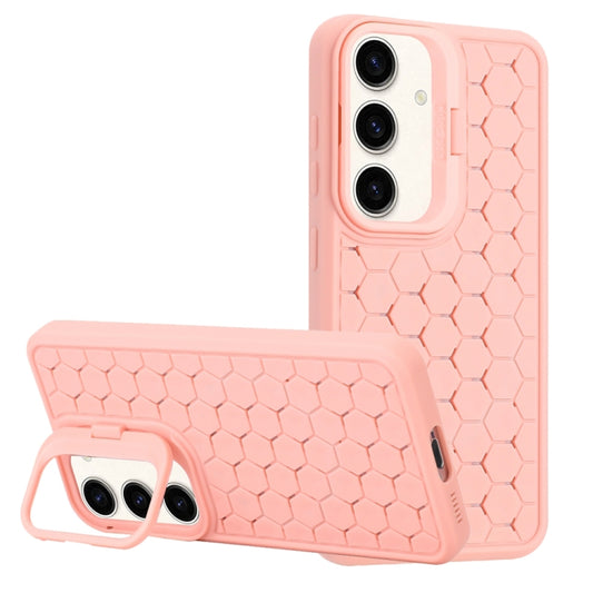 For Samsung Galaxy S24+ 5G Honeycomb Radiating Lens Holder Magsafe Phone Case(Pink) - Galaxy S24+ 5G Cases by buy2fix | Online Shopping UK | buy2fix