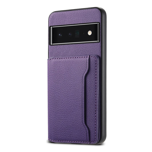 For Google Pixel 6 Pro Calf Texture Card Bag Design Full Coverage Phone Case(Purple) - Google Cases by buy2fix | Online Shopping UK | buy2fix