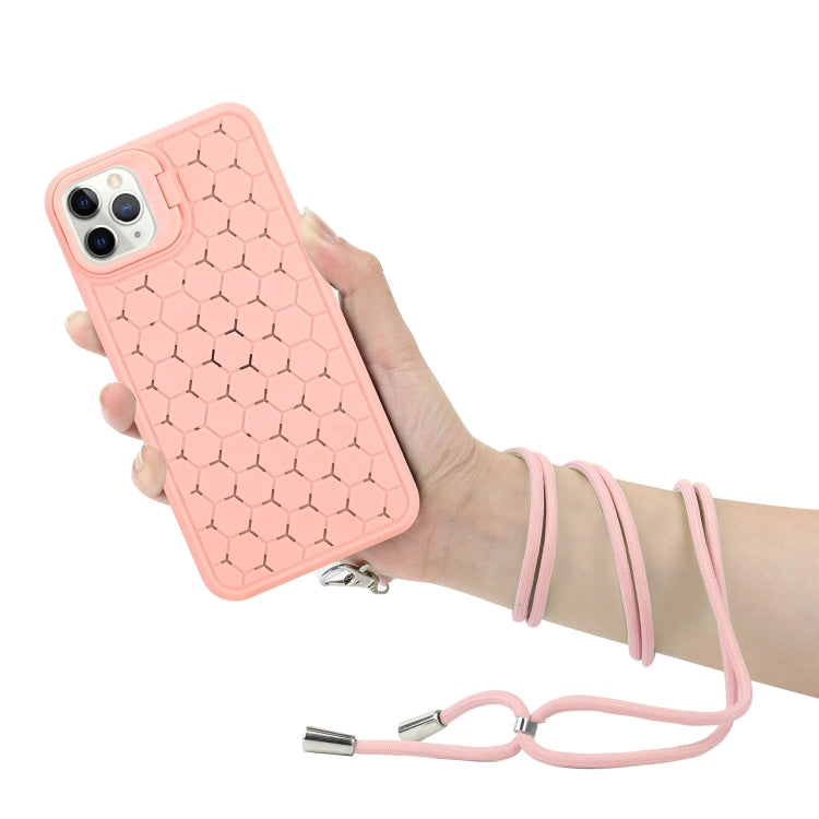 For iPhone 11 Pro Honeycomb Radiating Lens Holder Magsafe Phone Case with Lanyard(Pink) - iPhone 11 Pro Cases by buy2fix | Online Shopping UK | buy2fix