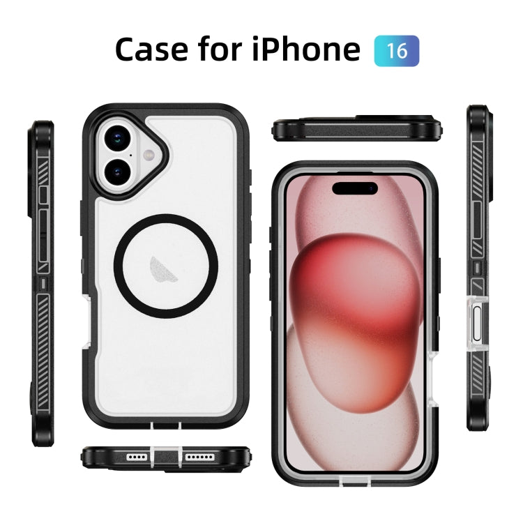 For iPhone 16 Guard Magsafe Magnetic Ring Matte Phone Case(Black+Transparent) - iPhone 16 Cases by buy2fix | Online Shopping UK | buy2fix