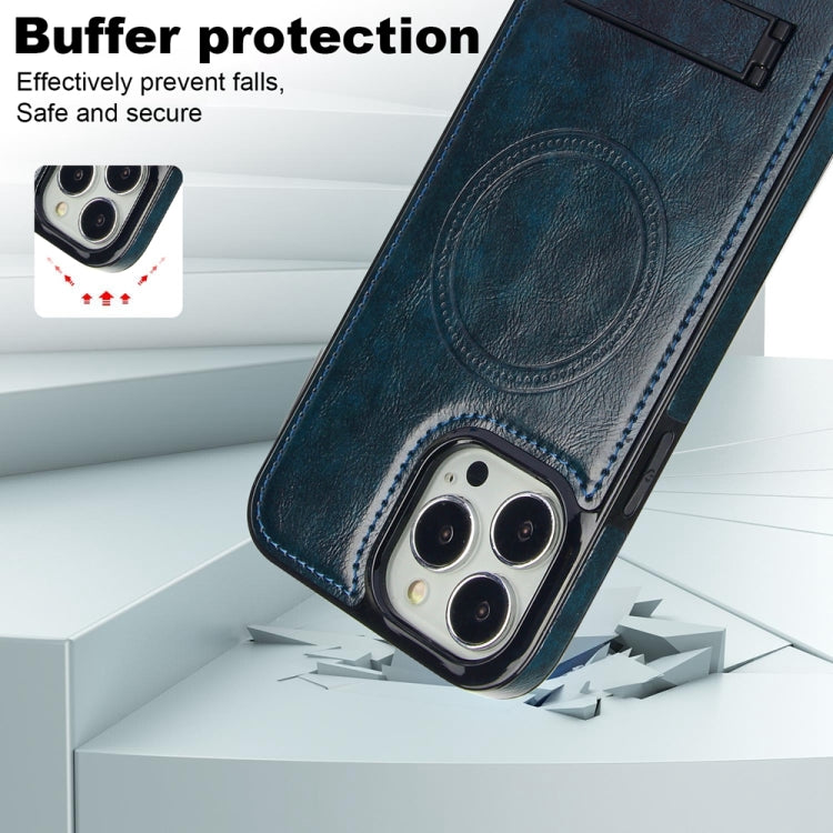 For iPhone 13 Pro Max Retro Leather Invisible Stand MagSafe Phone Case(Blue) - iPhone 13 Pro Max Cases by buy2fix | Online Shopping UK | buy2fix