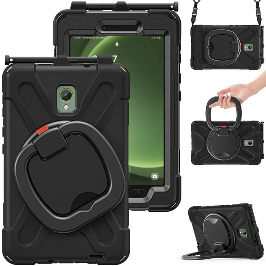 For Samsung Galaxy Tab Active5 X300 Silicone Hybrid PC Tablet Case with Holder & Shoulder Strap(Black) - Other Galaxy Tab PC by buy2fix | Online Shopping UK | buy2fix