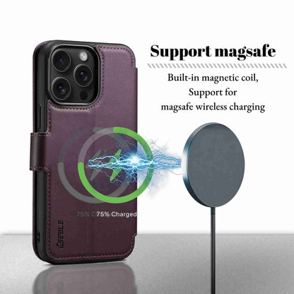 For iPhone 15 ESEBLE E1 Nappa Texture MagSafe Holder Leather Phone Case(Dark Purple) - iPhone 15 Cases by ESEBLE | Online Shopping UK | buy2fix