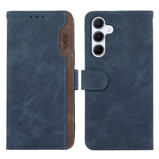 For Samsung Galaxy S24+ 5G ABEEL Color Block Magnetic RFID Leather Phone Case(Blue-Brown) - Galaxy S24+ 5G Cases by buy2fix | Online Shopping UK | buy2fix