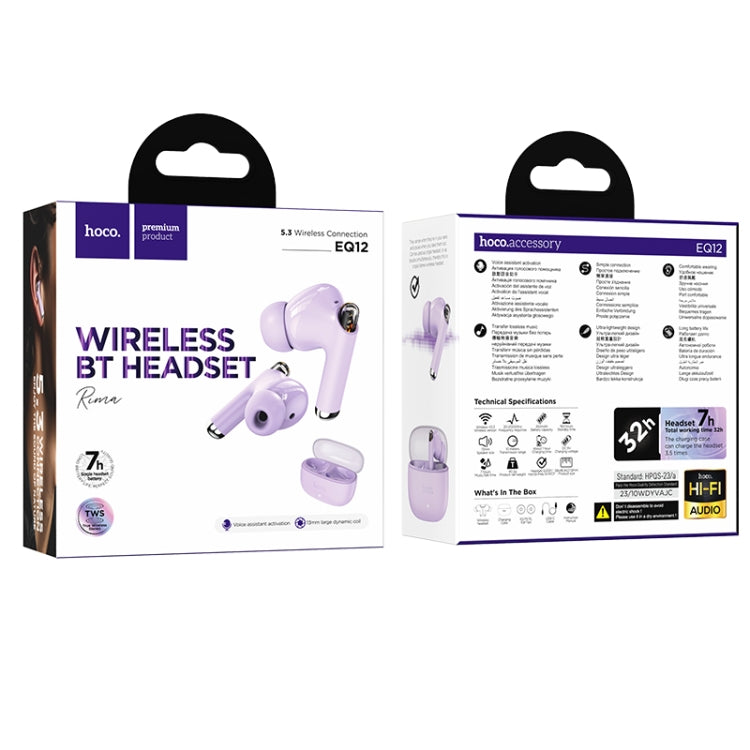hoco EQ12 True Wireless Bluetooth Earphone(Purple) - Bluetooth Earphone by hoco | Online Shopping UK | buy2fix