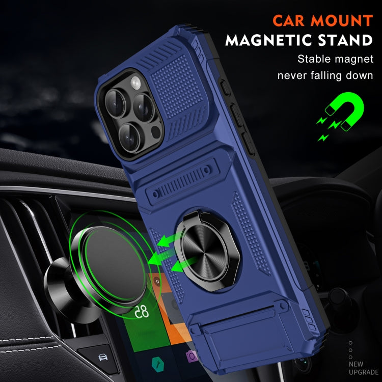 For iPhone 16 Pro TPU+PC Shockproof Card Phone Case with Metal Ring Holder(Blue) - iPhone 16 Pro Cases by buy2fix | Online Shopping UK | buy2fix