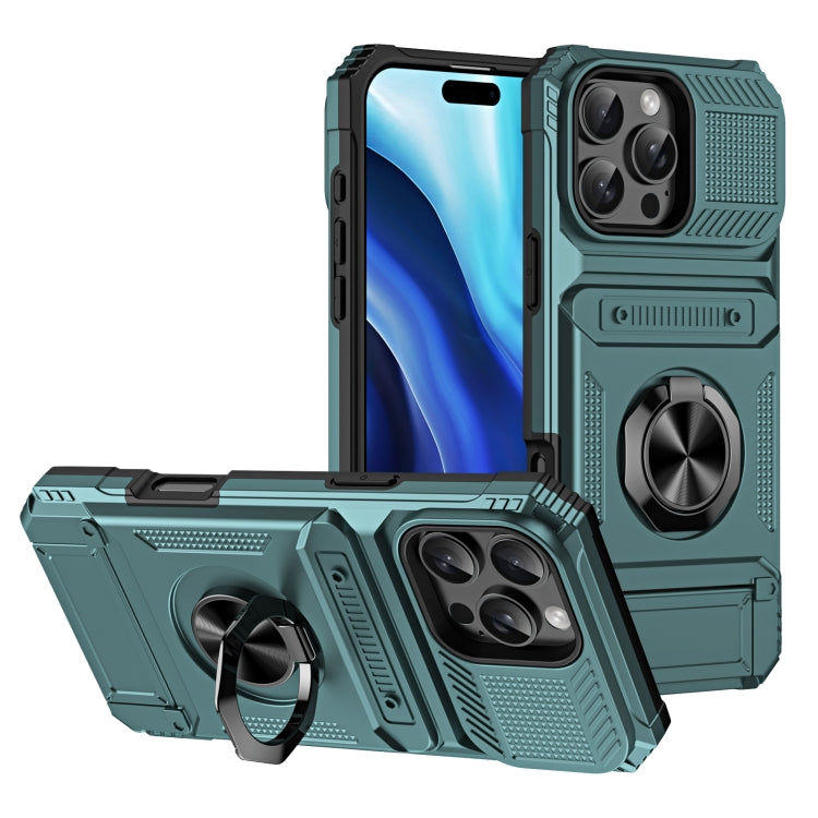 For iPhone 16 Pro TPU+PC Shockproof Card Phone Case with Metal Ring Holder(Green) - iPhone 16 Pro Cases by buy2fix | Online Shopping UK | buy2fix