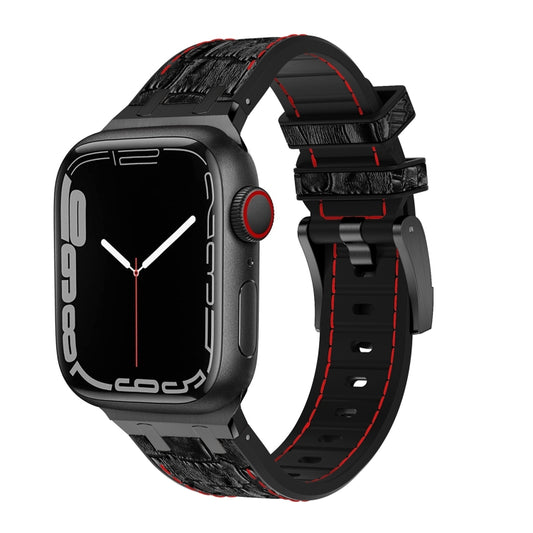 For Apple Watch Series 7 45mm Crocodile Texture Liquid Silicone Watch Band(Black Red Black) - Watch Bands by buy2fix | Online Shopping UK | buy2fix