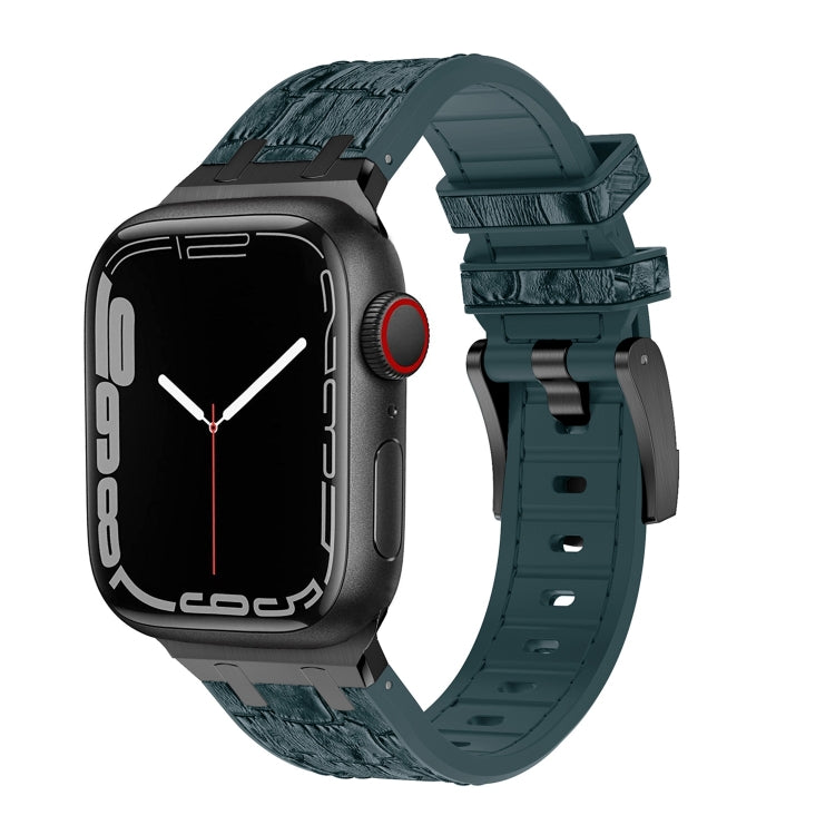 For Apple Watch SE 40mm Crocodile Texture Liquid Silicone Watch Band(Black Deep Green) - Watch Bands by buy2fix | Online Shopping UK | buy2fix