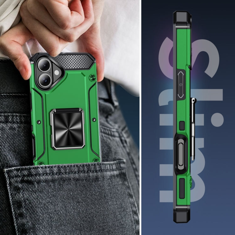 For iPhone 16 Plus Shockproof Metal Holder Phone Case(Green) - iPhone 16 Plus Cases by buy2fix | Online Shopping UK | buy2fix