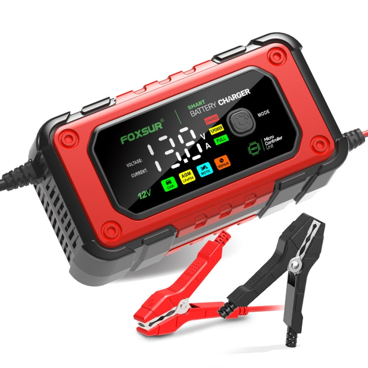 FOXSUR 7A 12V Car / Motorcycle Smart Battery Charger, Plug Type:EU Plug(Red) - Battery Charger by FOXSUR | Online Shopping UK | buy2fix