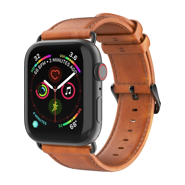 For Apple Watch SE 2023 44mm DUX DUCIS Business Genuine Leather Watch Strap(Khaki) - Watch Bands by DUX DUCIS | Online Shopping UK | buy2fix