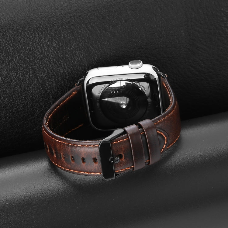 For Apple Watch Series 8 45mm DUX DUCIS Business Genuine Leather Watch Strap(Coffee) - Watch Bands by DUX DUCIS | Online Shopping UK | buy2fix